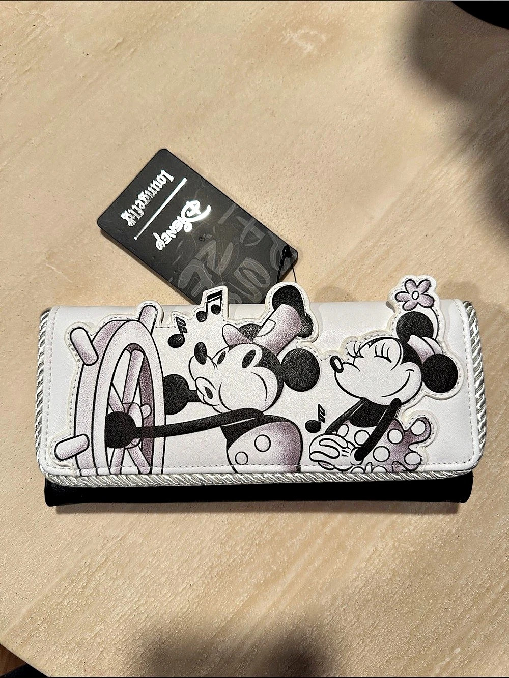 Loungefly Disney Steamboat Willie Flap Wallet Black & White